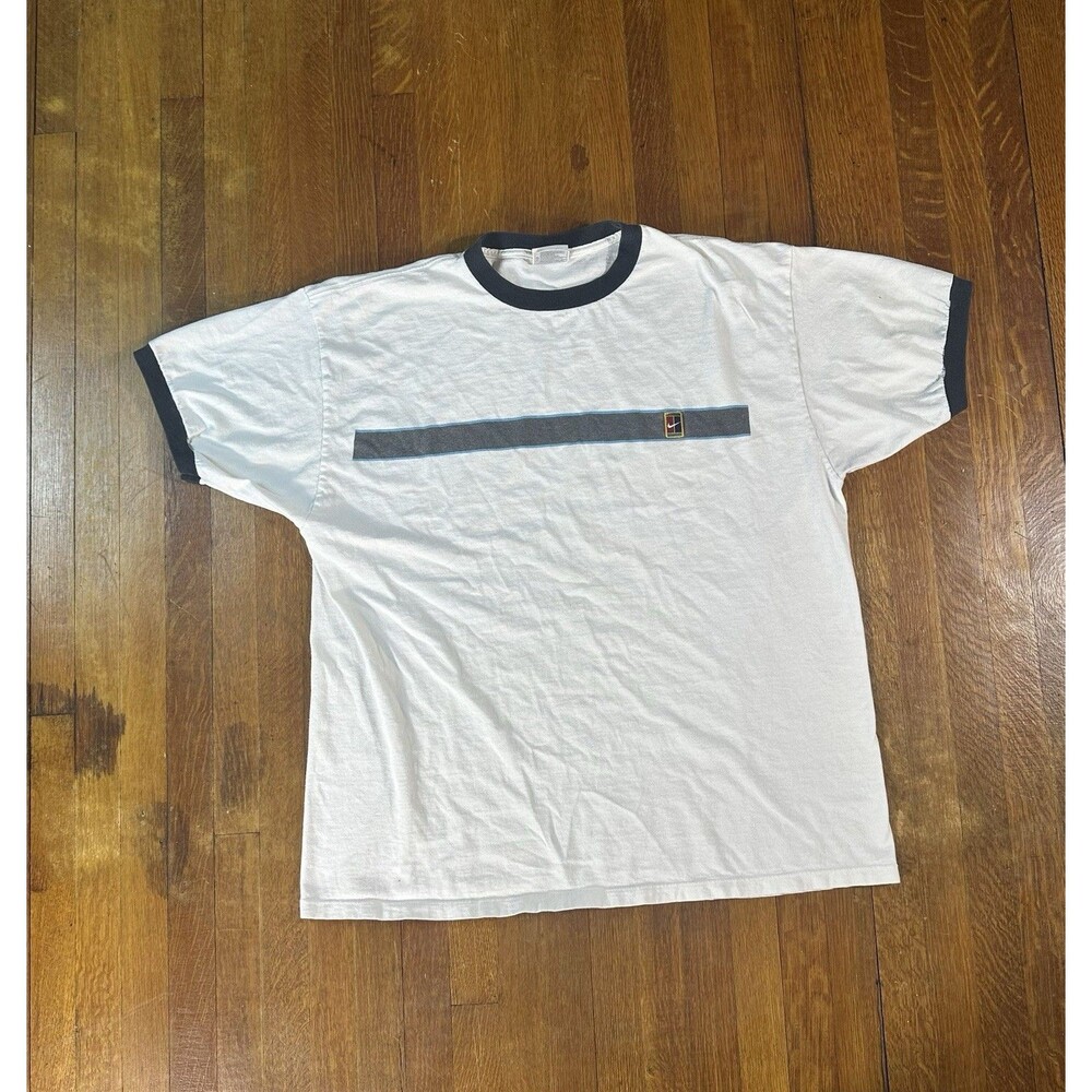 Vintage Nike Embroidered Logo Ringer T-Shirt  Size XL White 90’s Y2K